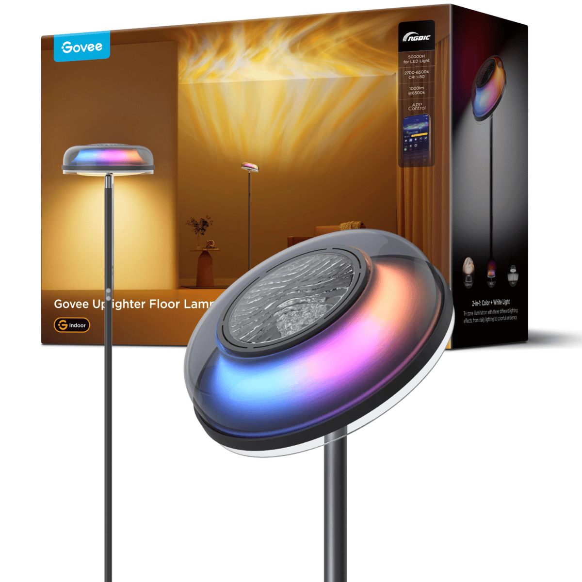 Govee Uplighter Floor Lamp - Tri-Zone RGBIC Smart LED with Matter Support