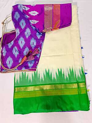 J460: Ready To Ship Beautiful Pure Ikkat Saree With Stitched Blouse
