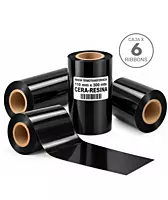 Caja de 6 ribbons de cera-resina negros de 110 mm x 300 m para transferencia térmica