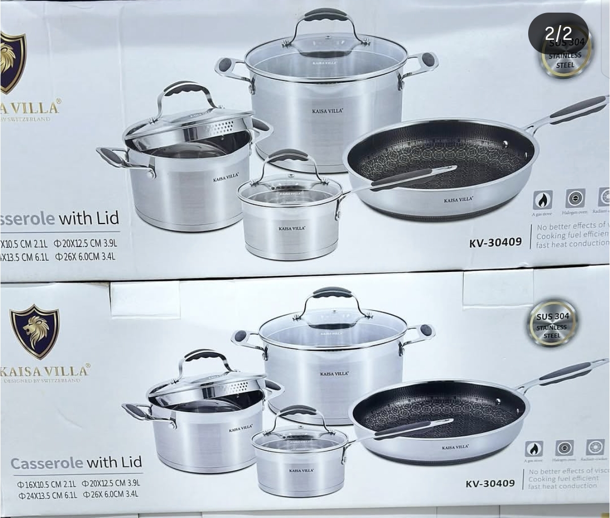 9PIECES STAINLESS STEEL POT - HEAVY DUTY KV - 30409 3POTS+1FRYPAN