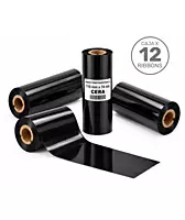 Caja de 12 ribbons de cera negros de 110 mm x 74 m para transferencia térmica