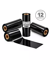 Caja de 12 ribbons de cera-resina negros de 110 mm x 74 m para transferencia térmica