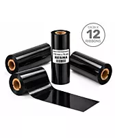 Caja de 12 ribbons de resina negros de 110 mm x 74 m para transferencia térmica