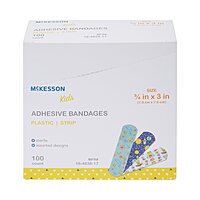 McKesson Kids Plastic Adhesive Strip Bandage 3/4" x 3" Assorted Prints Sterile (BX/100EA)