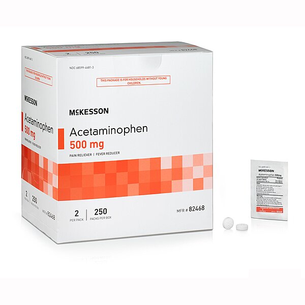 McKesson Acetaminophen 500 mg Unit Dose Tablets, 250 Packs/Box