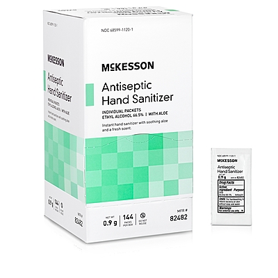 McKesson Hand Sanitizer with Aloe Packets 0.9 g, 66.5% Ethyl Alcohol (144/Box)