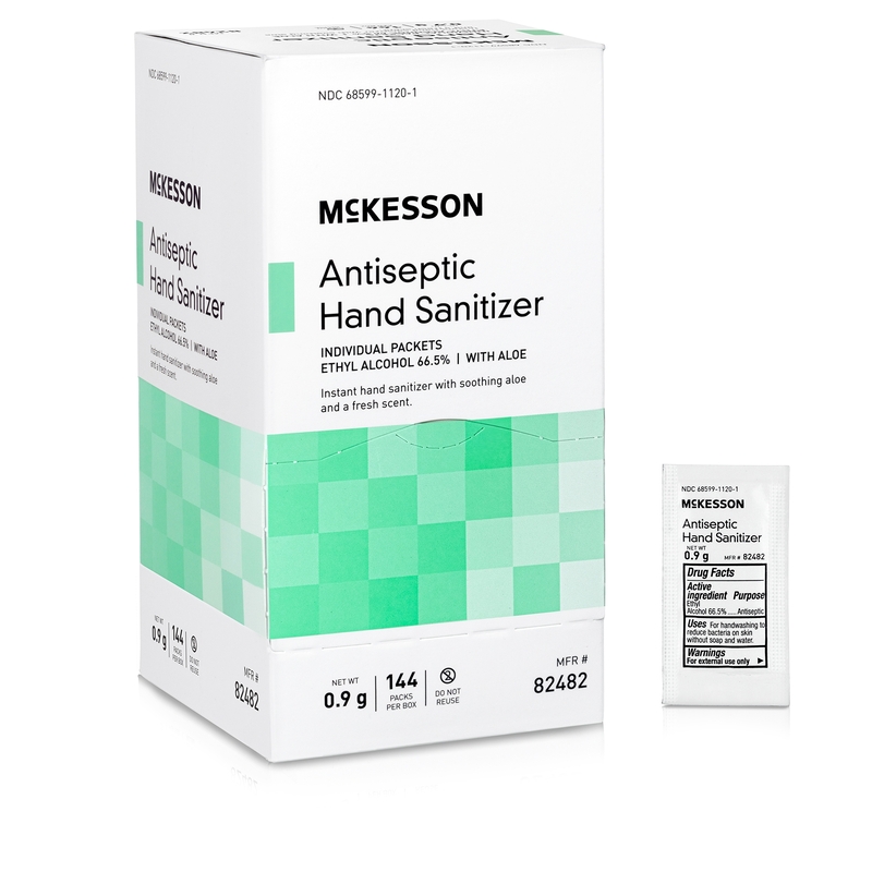 McKesson Hand Sanitizer with Aloe Packets 0.9 g, 66.5% Ethyl Alcohol (144/Box)
