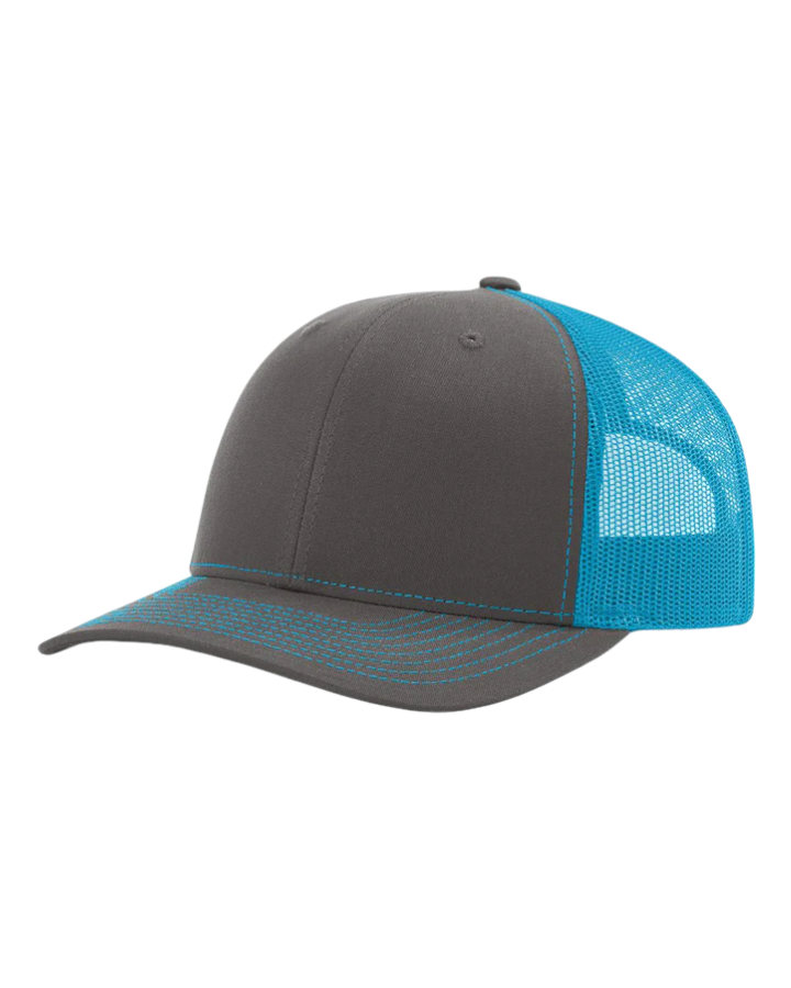 Richardson 112 Trucker Hat Charcoal/Neon Blue Richardson 112 Trucker Hat Charcoal/Neon Blue