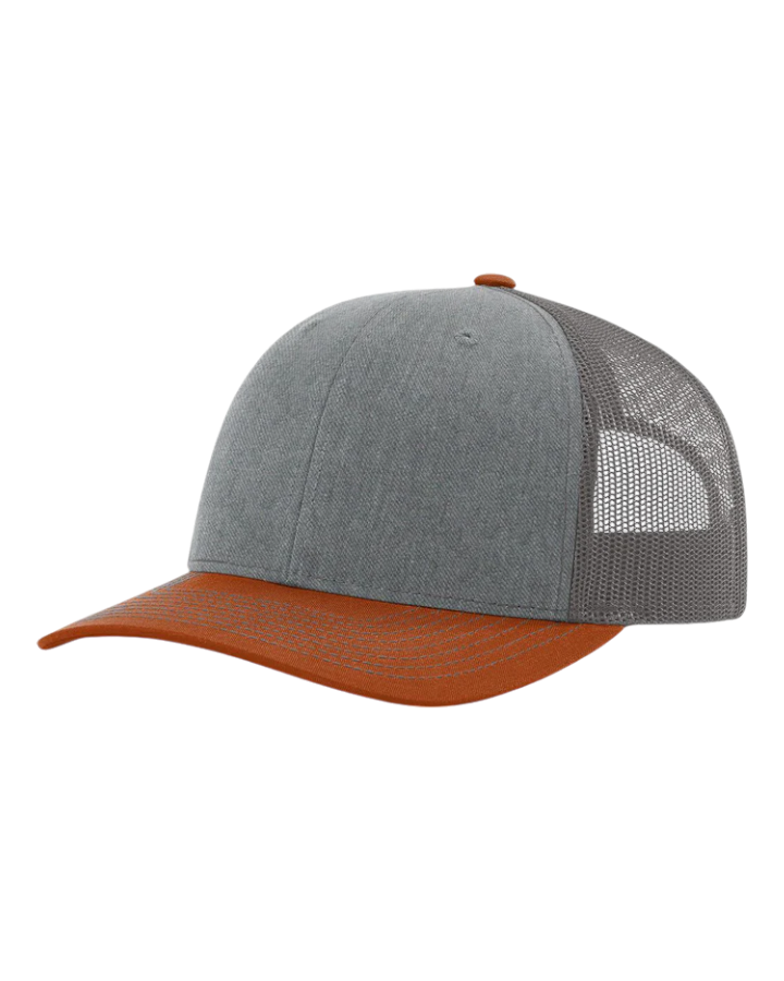 Richardson 112 Trucker Hat Heather Grey/Charcoal/Dark Orange Richardson 112 Trucker Hat Heather Grey/Charcoal/Dark Orange
