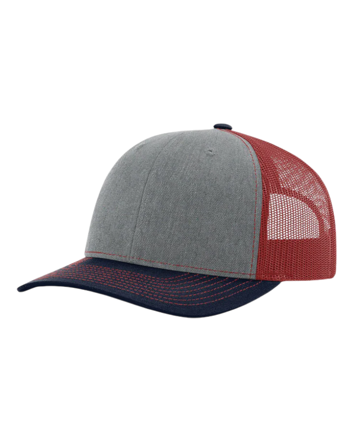 Richardson 112 Trucker Hat Heather Grey/Cardinal/Navy Richardson 112 Trucker Hat Heather Grey/Cardinal/Navy