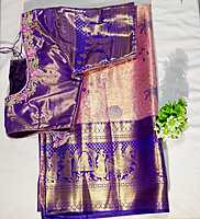 J271: Ready To Ship Beautiful Semi Kanchipaatu pink Saree With Stitched Embroidery Work Blouse