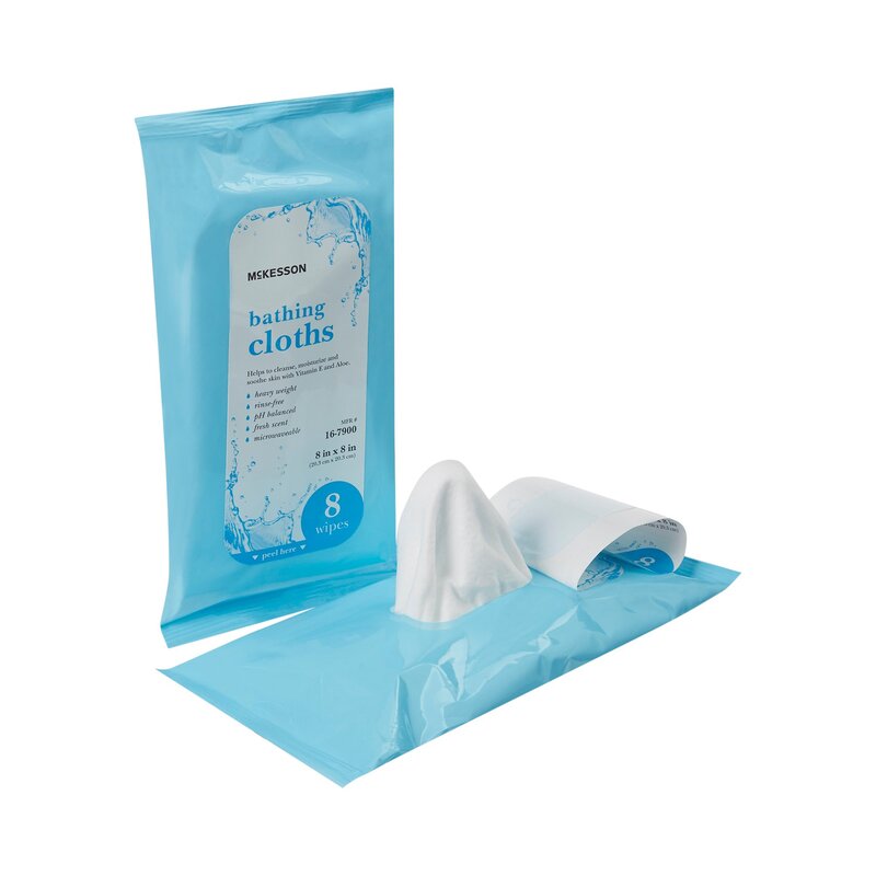 McKesson Rinse-Free Bath Wipes – Scented, Soft Pack, 8 Count