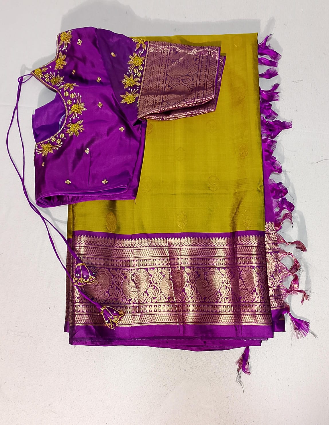 N534: Ready To Ship Beautiful Pure Kanchipattu Saree With Stitched Maggam Work Blouse