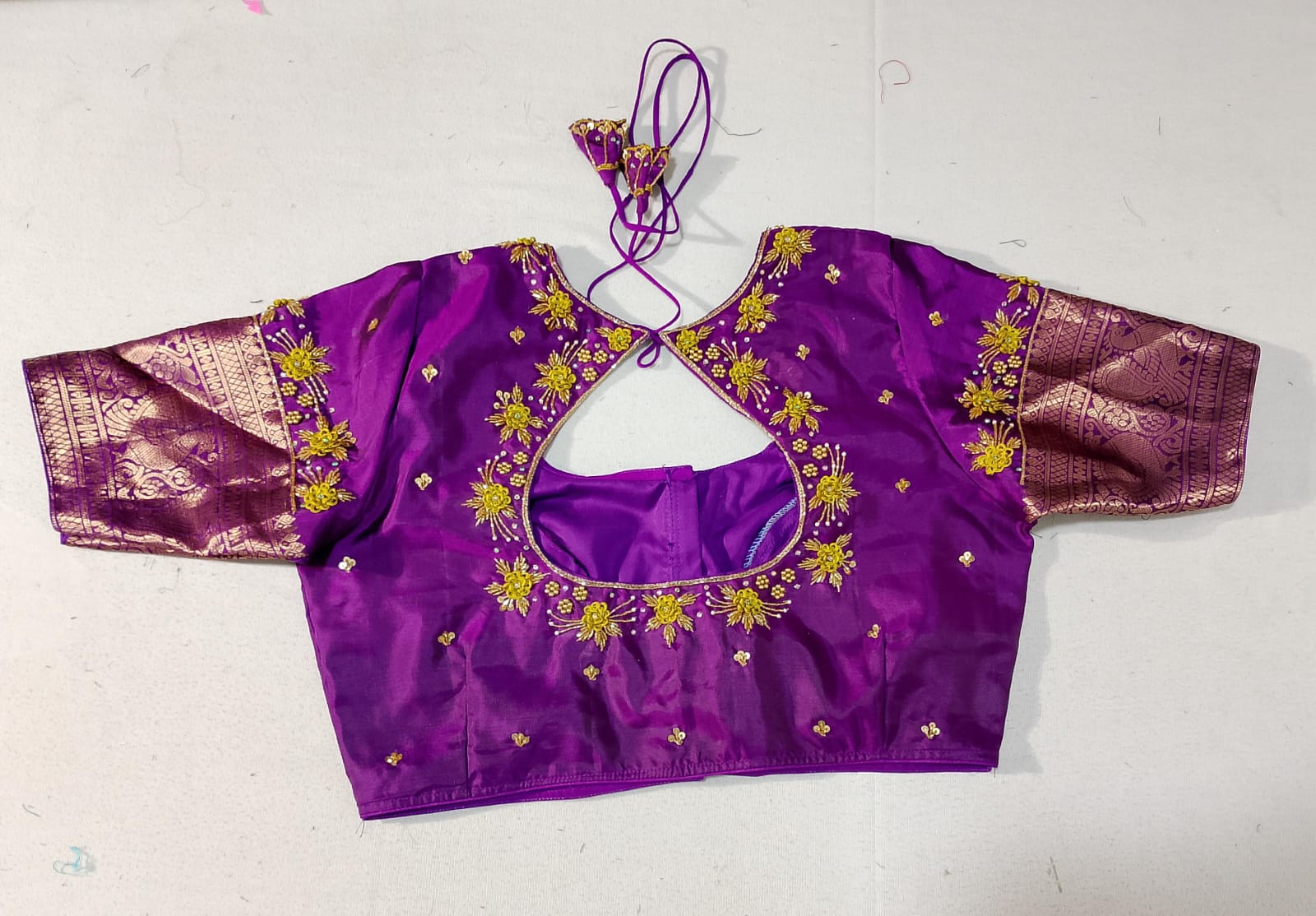 N534: Ready To Ship Beautiful Pure Kanchipattu Saree With Stitched Maggam Work Blouse