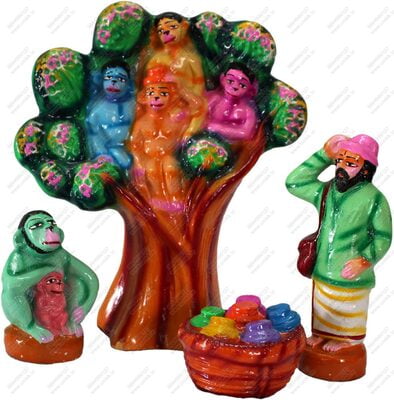 UNIKK The Monkey and The Cap Seller 27 cm Height of 4 Pieces Made of Paper Mache Multicolor UNIKK The Monkey and The Cap Seller 27 cm Height of 4 Pieces Made of Paper Mache Multicolor