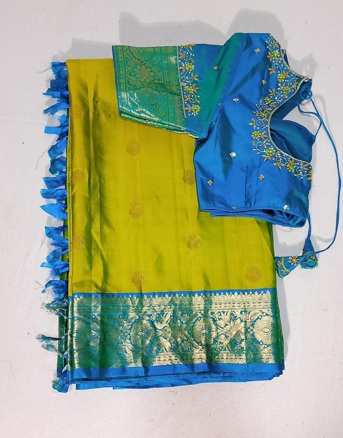 N535: Ready To Ship Beautiful Pure Kanchipattu Saree With Stitched Maggam Work Blouse