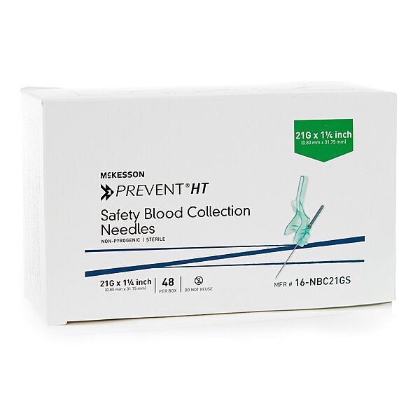 McKesson Prevent® HT Blood Collection Needle – 21 Gauge, 1¼ Inch, Safety