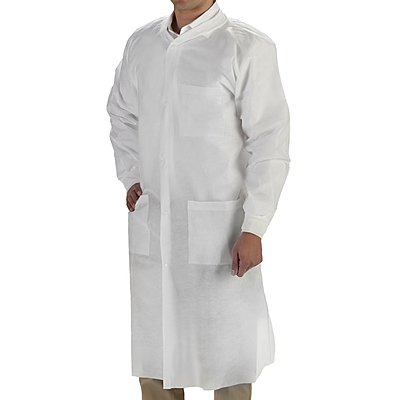 LabMates® Disposable Lab Coat – White, Knee Length, SMS, SM to 3X-Large