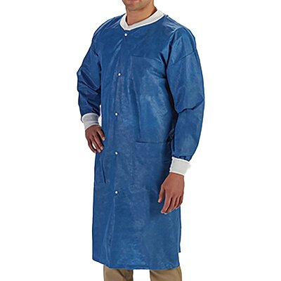 LabMates® Disposable Lab Coat – SMS, Knee-Length, Blue 