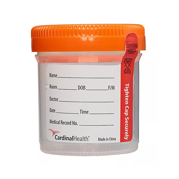 Cardinal Sterile Urine Specimen Container 90 mL, Orange Screw Cap