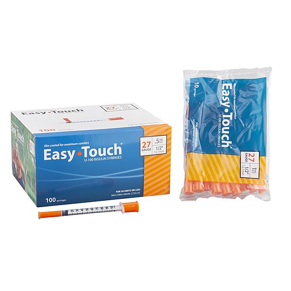 EasyTouch™ Standard Insulin Syringe with Needle 1 mL 27 Gauge 1/2″ Non-Safety