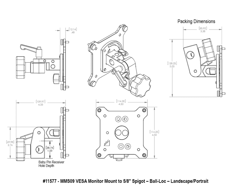 Upgrade Innovations MMS09 VESA Monitor Mount to 5/8″ Spigot – Ball-Loc - L/P