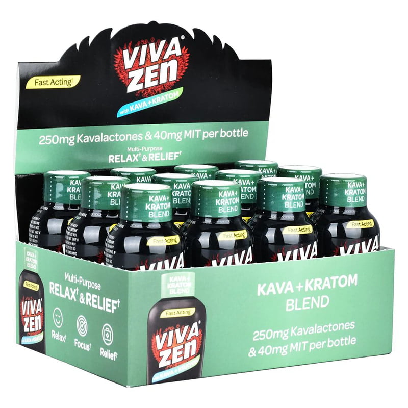VIVA ZEN RELAX KAVA + KRATOM SHOTS | 250MG KAVALACTONES | 40MG MIT | 12CT