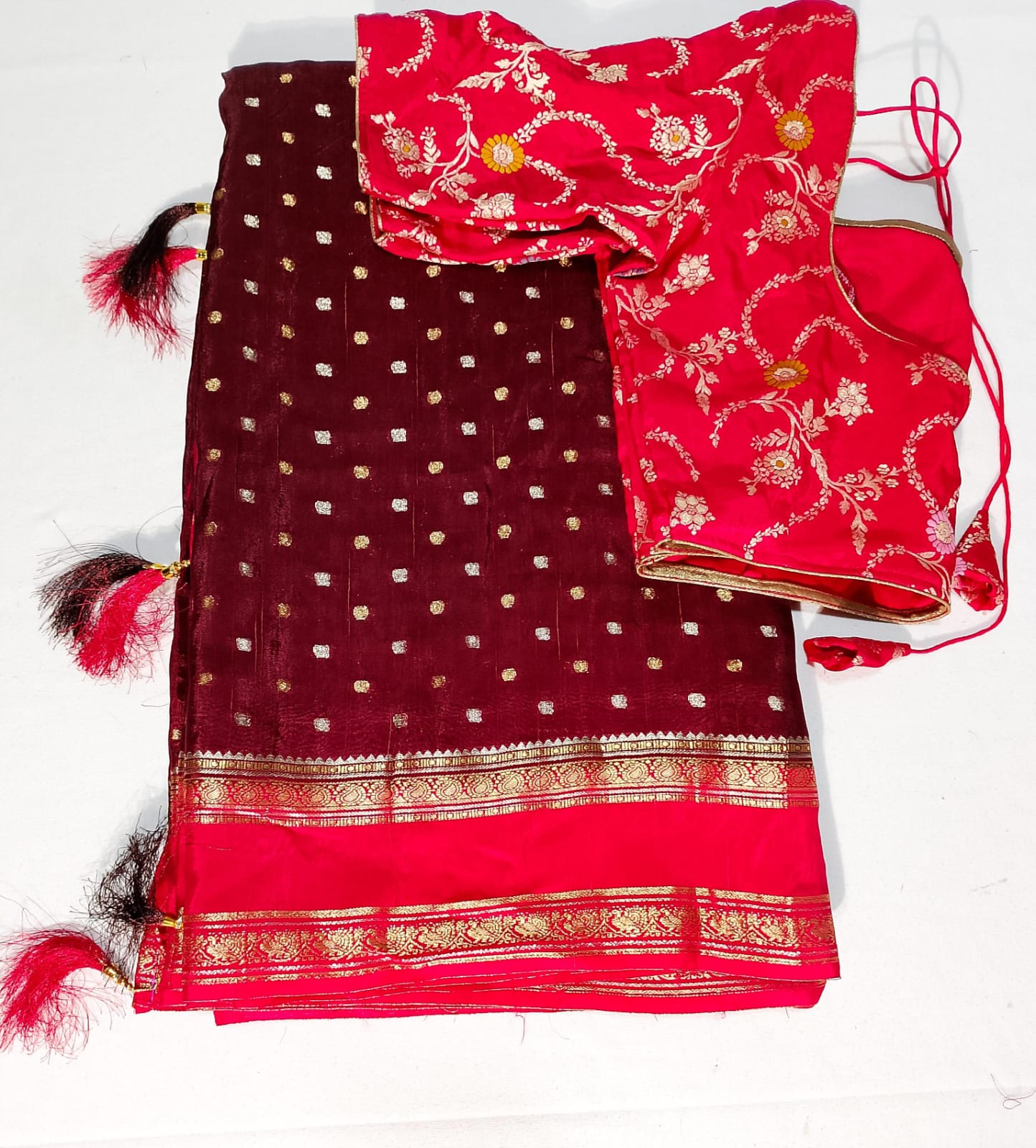 N614: Ready To Ship Beautiful Chinnon Silk Saree With Stitched Blouse