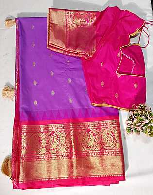 J199: Ready To Ship Beautiful Semi Gadwal Saree With Stitched Blouse