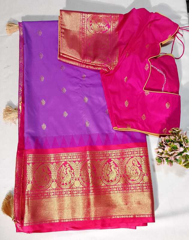 J199: Ready To Ship Beautiful Semi Gadwal Saree With Stitched Blouse J199: Ready To Ship Beautiful Semi Gadwal Saree With Stitched Blouse