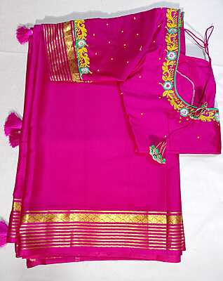 J313: Ready To Ship Beautiful Pure Mysore Silk Saree With Stitched Embroidery Work Blouse