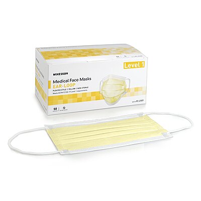 McKesson Procedure Mask – ASTM Level 1, Earloop, Yellow, One Size Fits Most