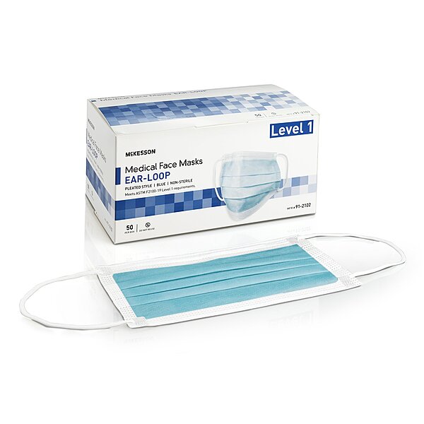 McKesson ASTM Level 1 Procedure Mask, Earloop – One Size Fits Most