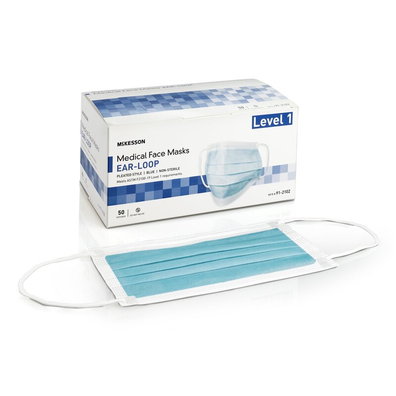 McKesson ASTM Level 1 Procedure Mask, Earloop – One Size Fits Most