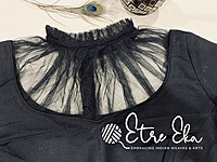 Saree Blouse.Beautiful Designer Slub Cotton Blouse-Black. High Neck with Net frills. Back Open