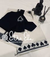 Saree Blouse.Beautiful Slub Cotton Blouse-Black. Boat Neck with Cut Work & Beads work on sleeves.