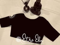 Saree Blouse.Beautiful Slub Cotton Blouse-Black. Boat Neck with Cut Work & Beads work on sleeves.