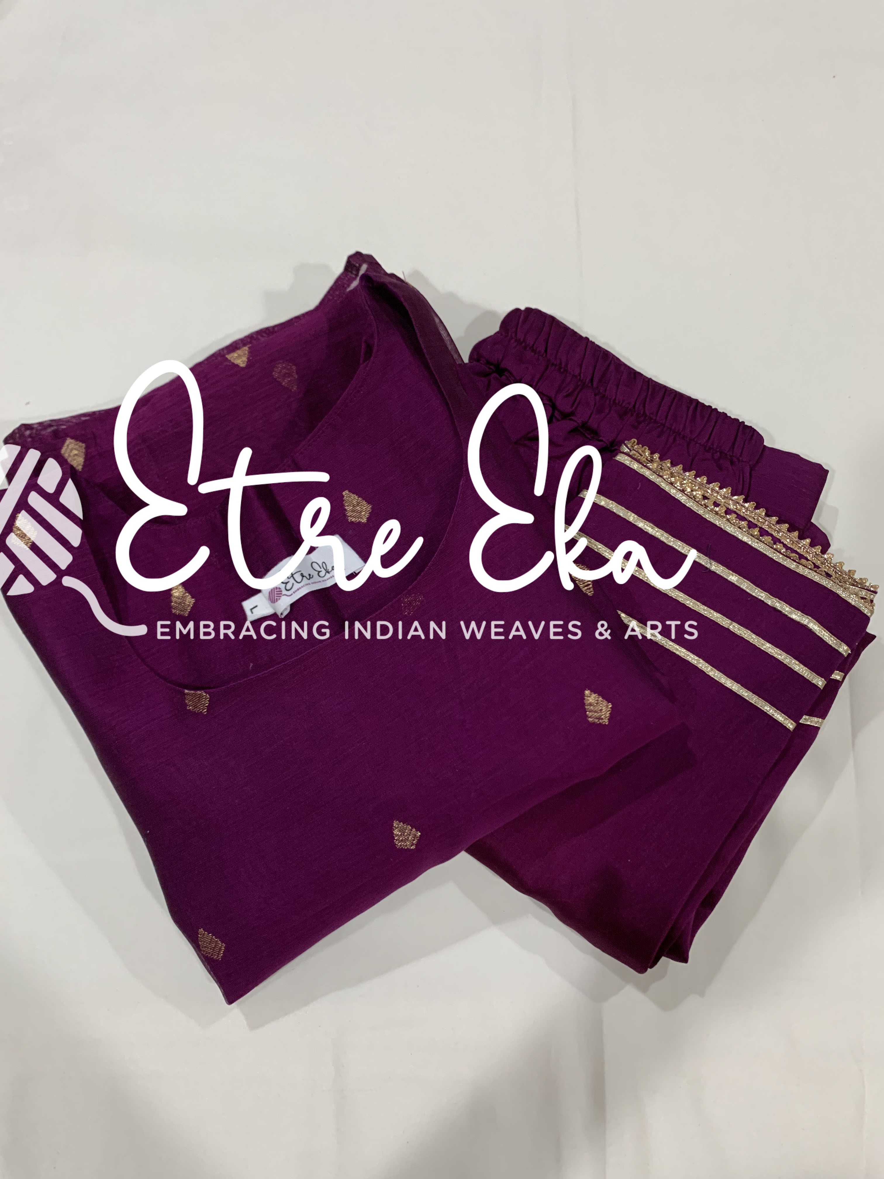 Chanderi Silk Kurti Set with Gotapati Work-Festive Wear- Straight Kurti with Pencil Pant- Chanderi Handloom Kurti Set