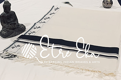 Kerala Saree from Kuthampully Designer Kara with Hand Painted Dragon Fly Design