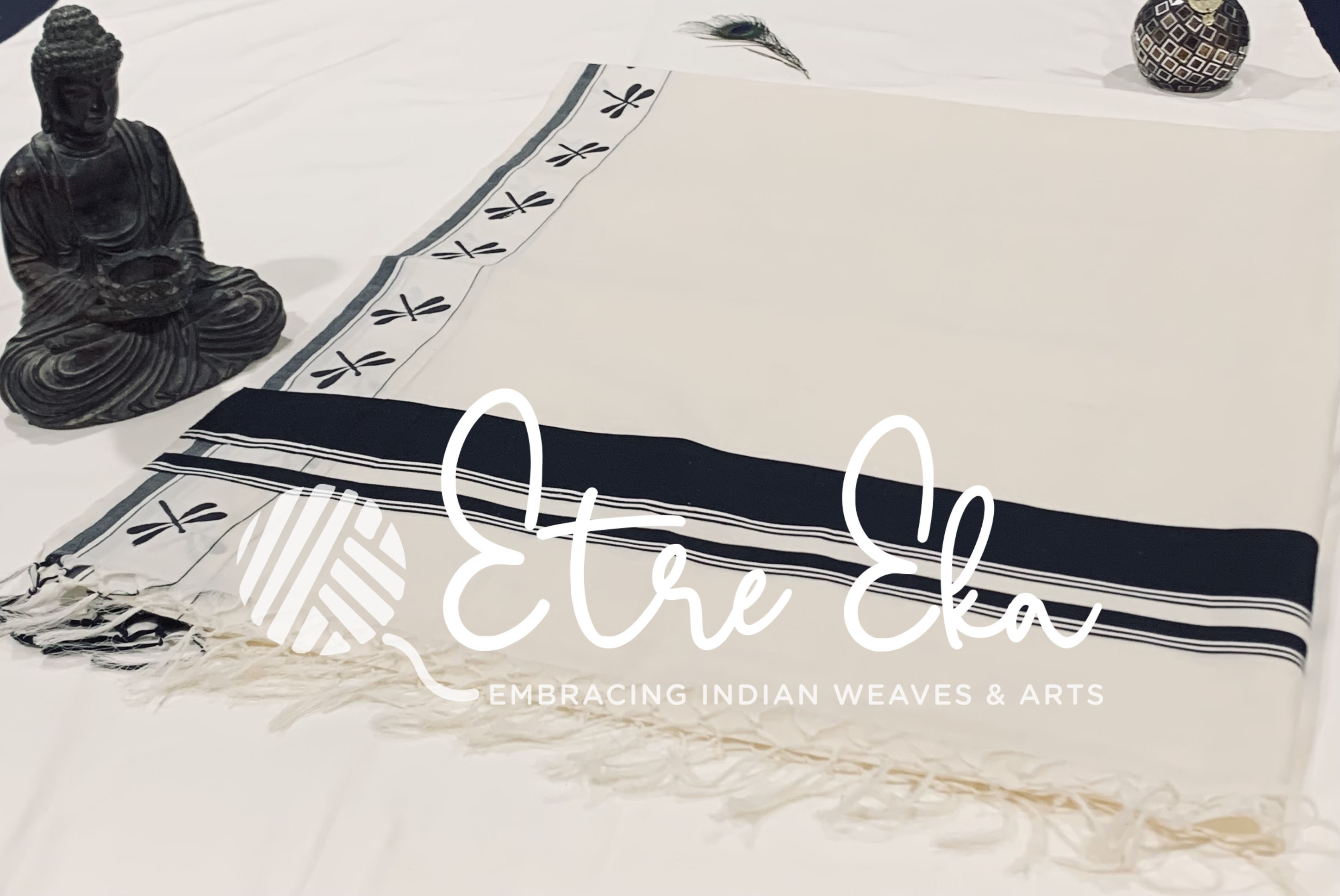 Kerala Saree from Kuthampully Designer Kara with Hand Painted Dragon Fly Design