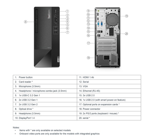 Lenovo ThinkCentre neo 50t - Intel Core i7 12700, 8GB DDR4 3200 RAM, 1TB HDD- 11SE0010UM