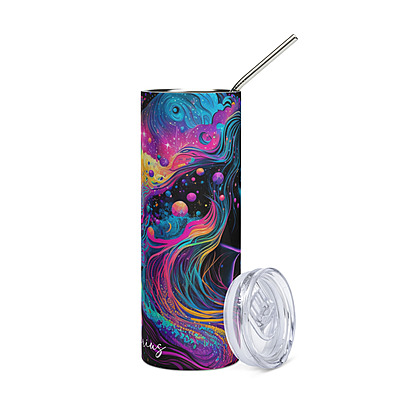 Aquarius Zodiac Sign Skinny Tumbler – Vibrant Sublimated Astrology Drinkware