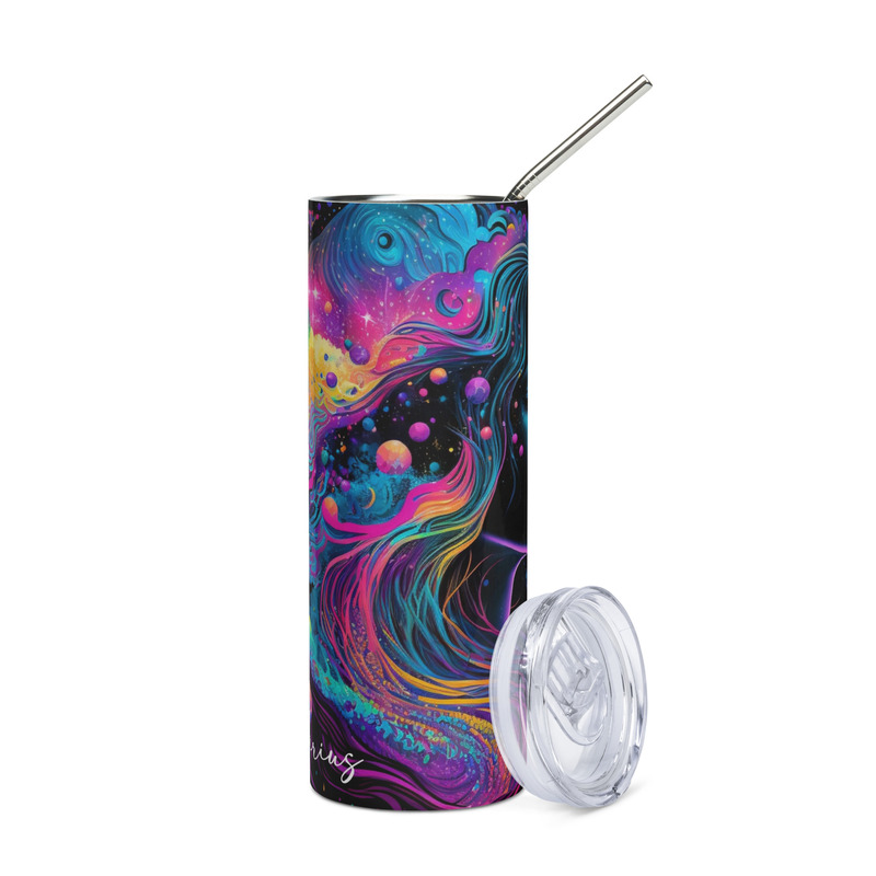 Aquarius Zodiac Sign Skinny Tumbler – Vibrant Sublimated Astrology Drinkware