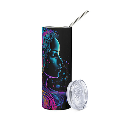 Aquarius Zodiac Sign Skinny Tumbler – Vibrant Sublimated Astrology Drinkware