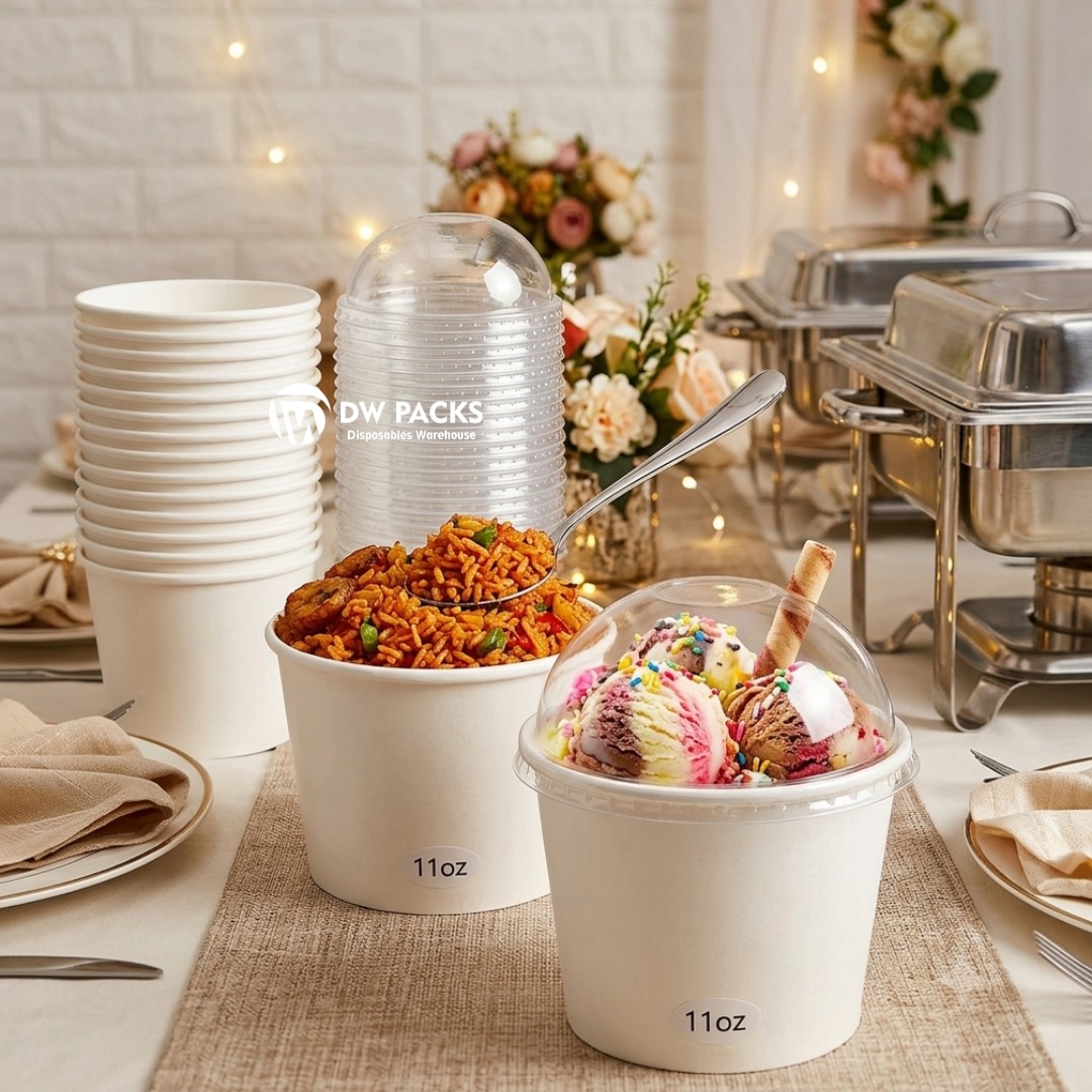 WHITE ICECREAM PAPER CUP WITH DOME LID - (4.5oz/7oz/11oz)