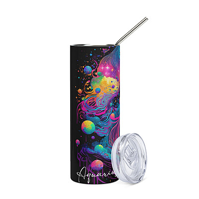 Aquarius Zodiac Sign Skinny Tumbler – Vibrant Sublimated Astrology Drinkware