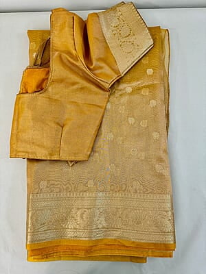 M1105: Ready To Ship Banarasi Soft Tissue Silk Saree With Stitched Blouse