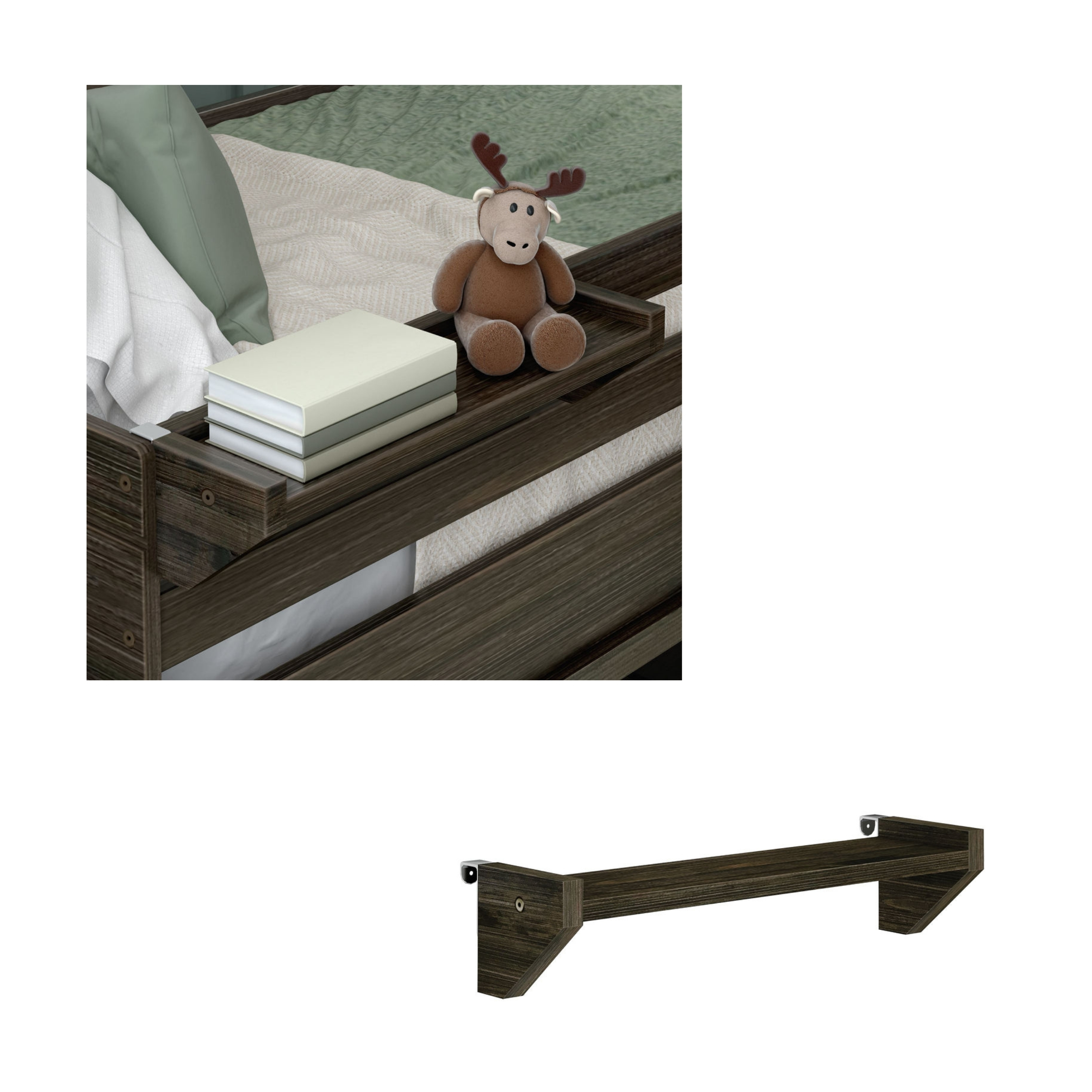 Bedside Tray – Solid Wood, Barnwood Finish