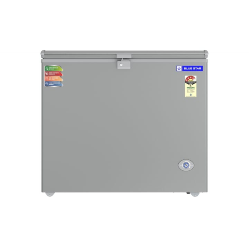 Front View of Blue Star CF4-230NPYW-SL Deep Freezer with Lid Closed