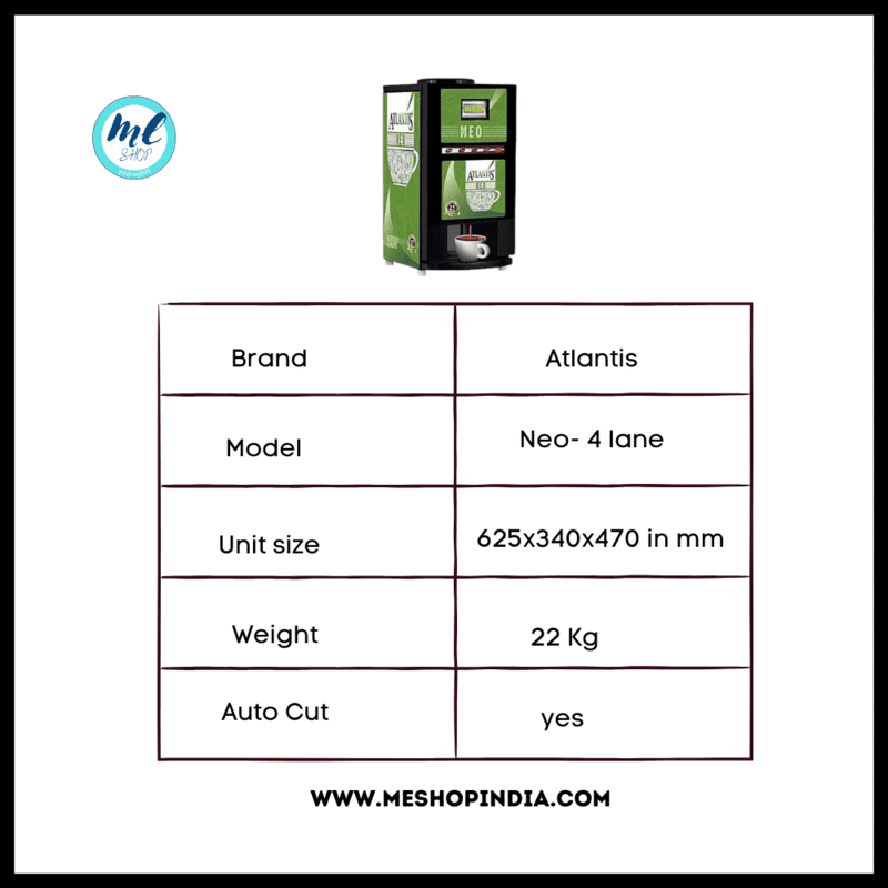 Atlantis Neo 4 lane Coffee and tea vending machine